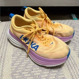 Hoka Yellow and Purple Bondi Running Shoes WIDE